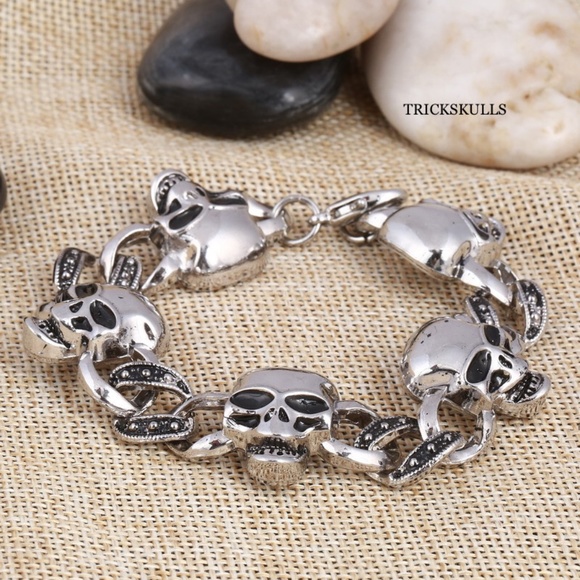 Skull Link Chain Bracelet Classic Retro Gothic Punk Skulls Streetwear New! - Picture 6 of 11